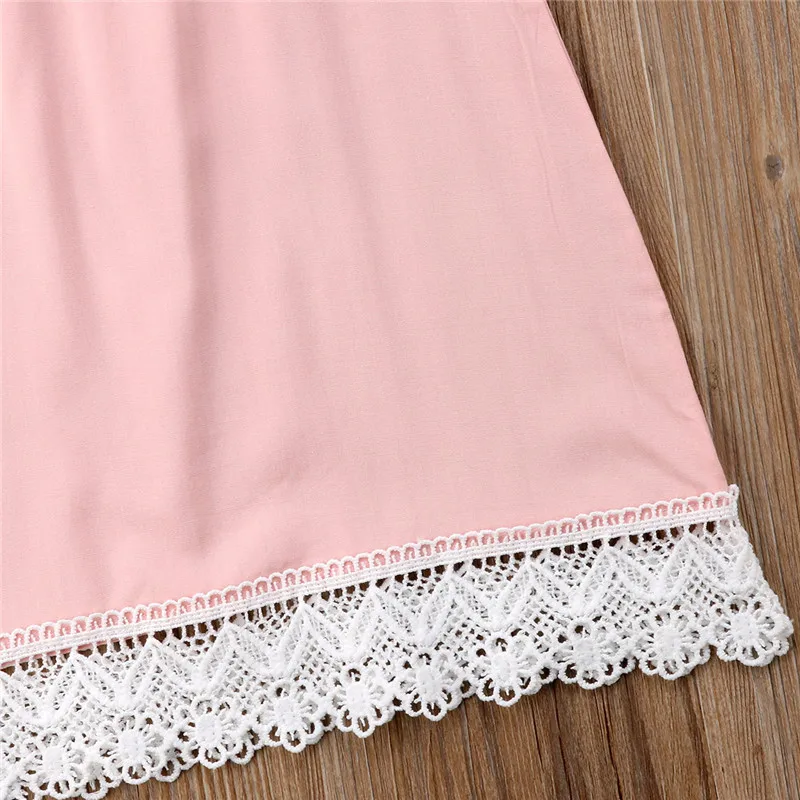 Summer Mother and Daughter Family Clothes 2019 New Women Kids Girls Short Sleeve Pink Lace Dress Matching Outfits | Мать и ребенок
