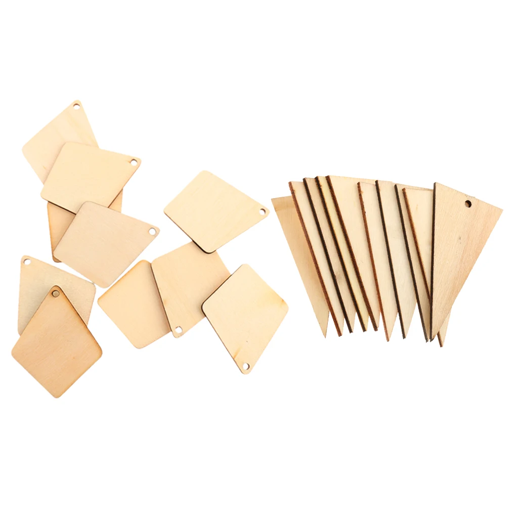 

20 Pieces Mixed Geometric Wood Pieces, Wooden Hanging Tags WITH HOLES for Home Decorations DIY Crafts Supplies