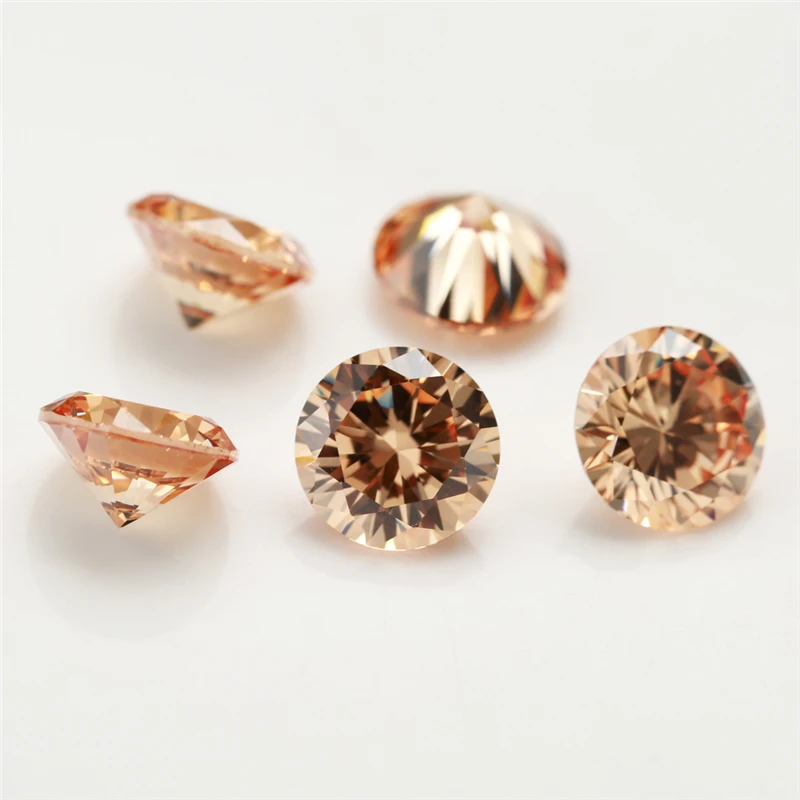 Искусственные камни круглой формы с кубическим цирконием цвета шампанского 10