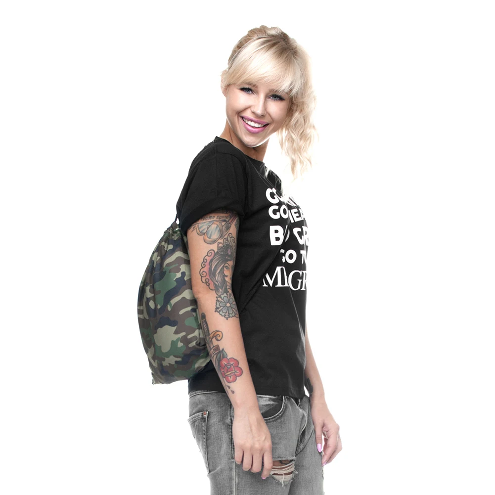 Ткань Оксфорд 3D с принтгом в виде камуфляжной Drawstring Рюкзак луч карман сумка для