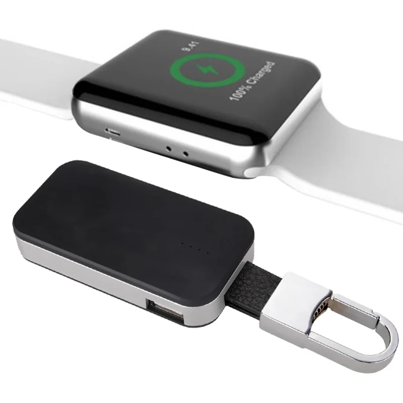 QI Беспроводное зарядное устройство банка мощности для IWatch IPhone портативное мини беспроводное зарядное устройство Внешний аккумулятор брелок 1000 мАч