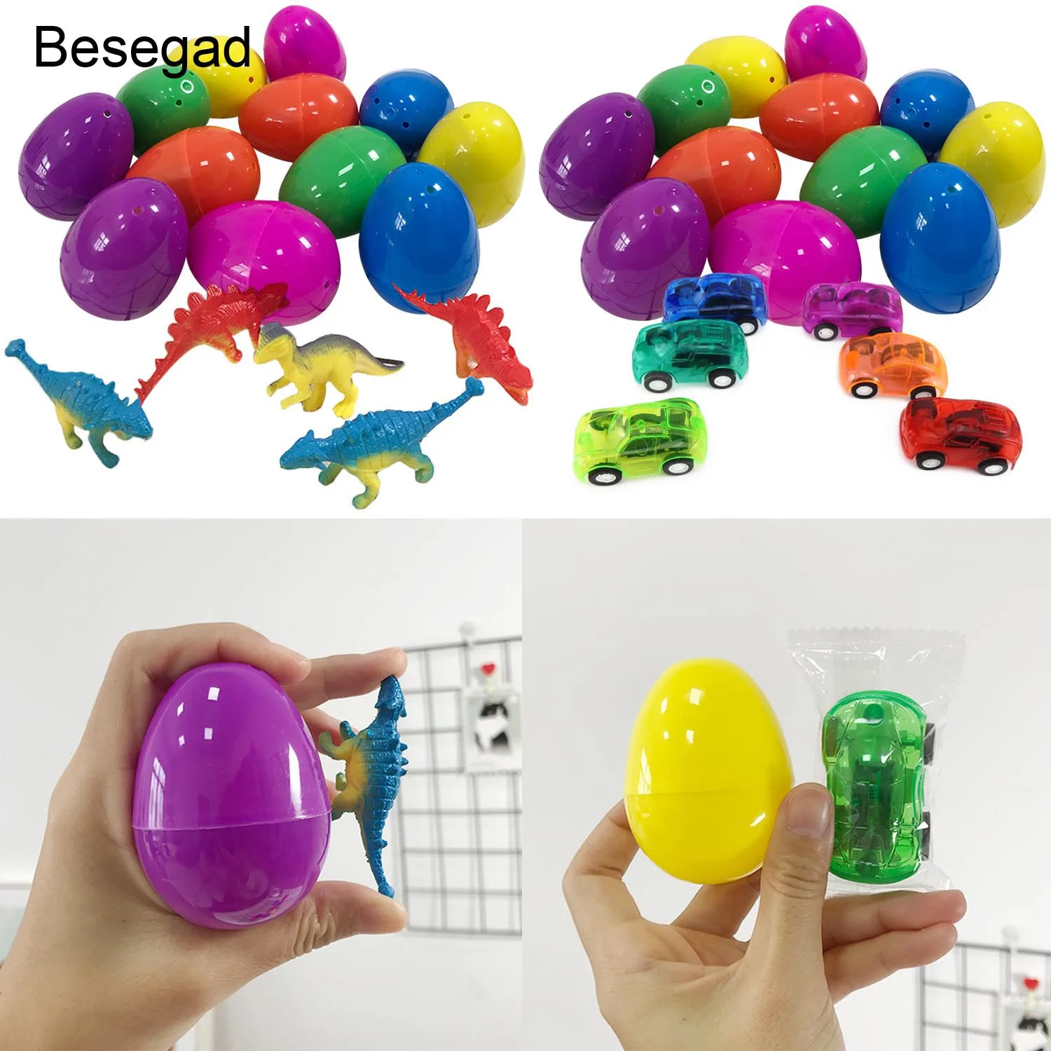 Besegad 12 шт Suprise пластиковые цветные пасхальные яйца наполненные различными