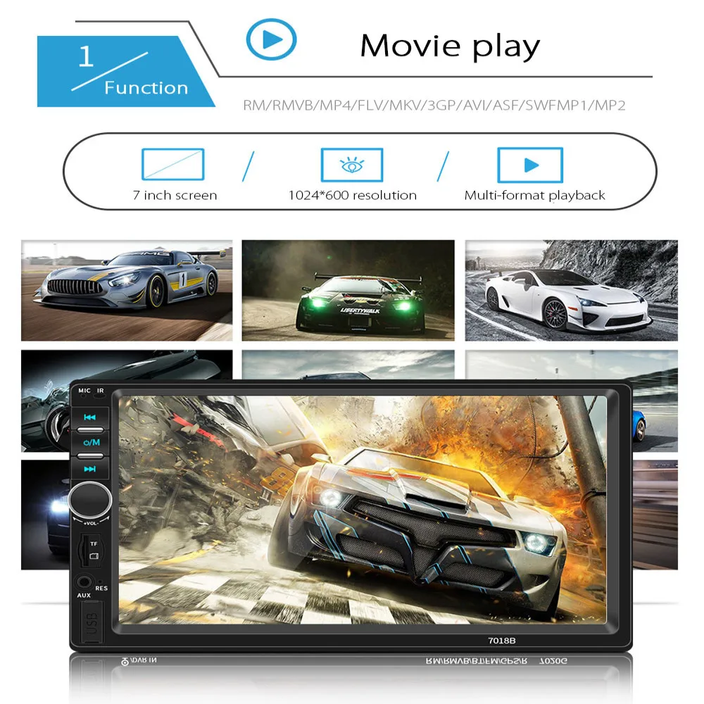 7018B 7 дюймов сенсорный экран автомобильный мультимедийный плеер 2 Din Bluetooth fm-радио