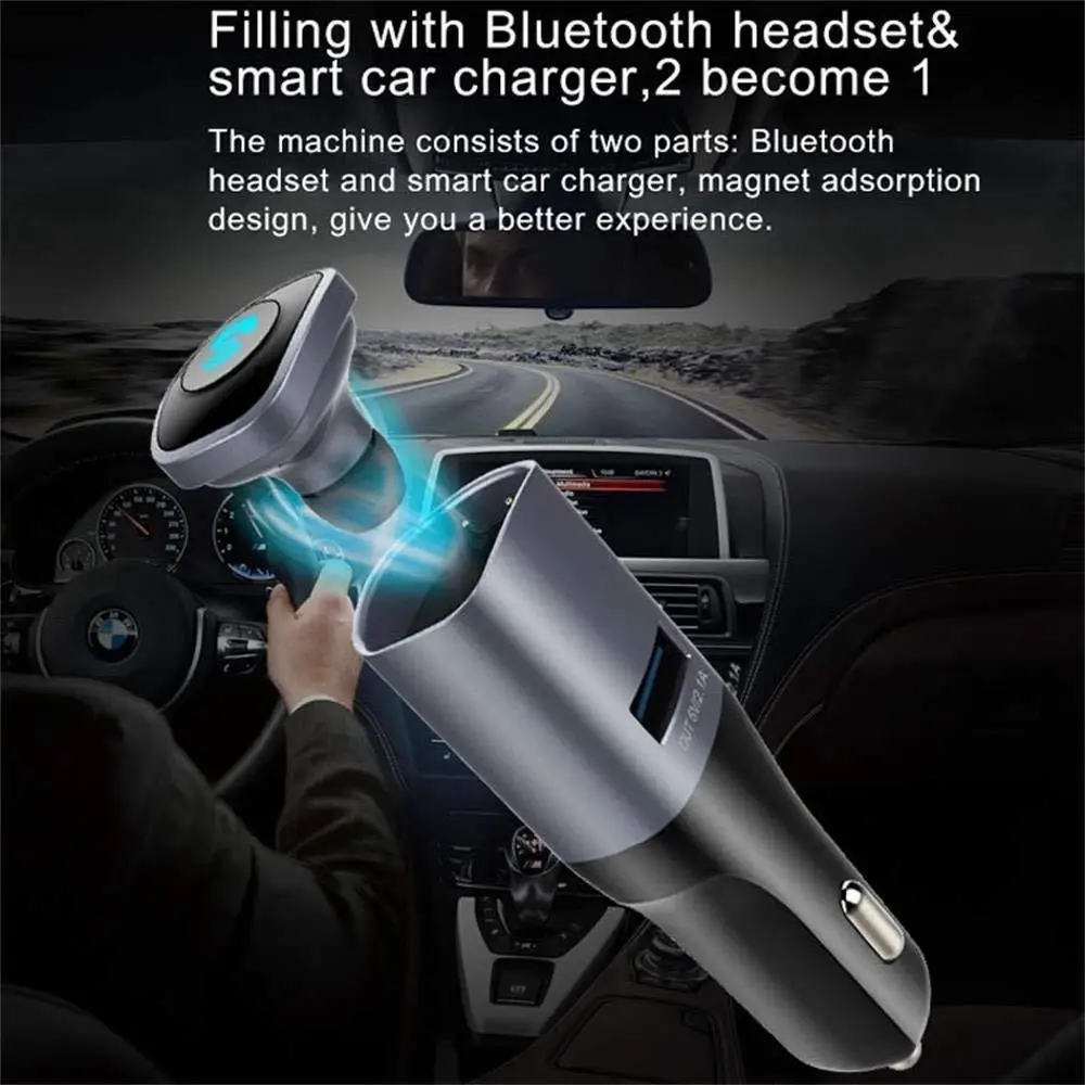 2 в 1 USB Автомобильное зарядное устройство 5 В/2.1A с беспроводной Bluetooth 4 0 гарнитура