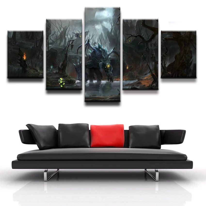 Модульная рамка Печать холст настенная живопись популярная 5 панель DOTA 2 Roshan