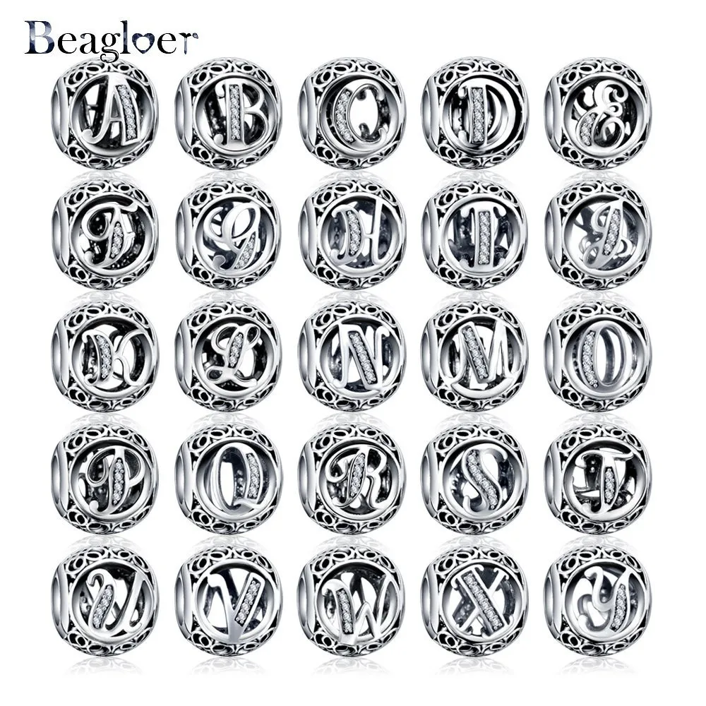 Beagloer 925 серебряная буква A Z серебряные подвески бусины подходят к оригинальному