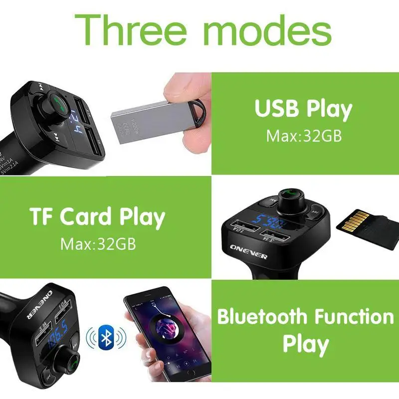Автомобильный FM трансмиттер AOZBZ с двумя USB портами модулятор Aux Bluetooth