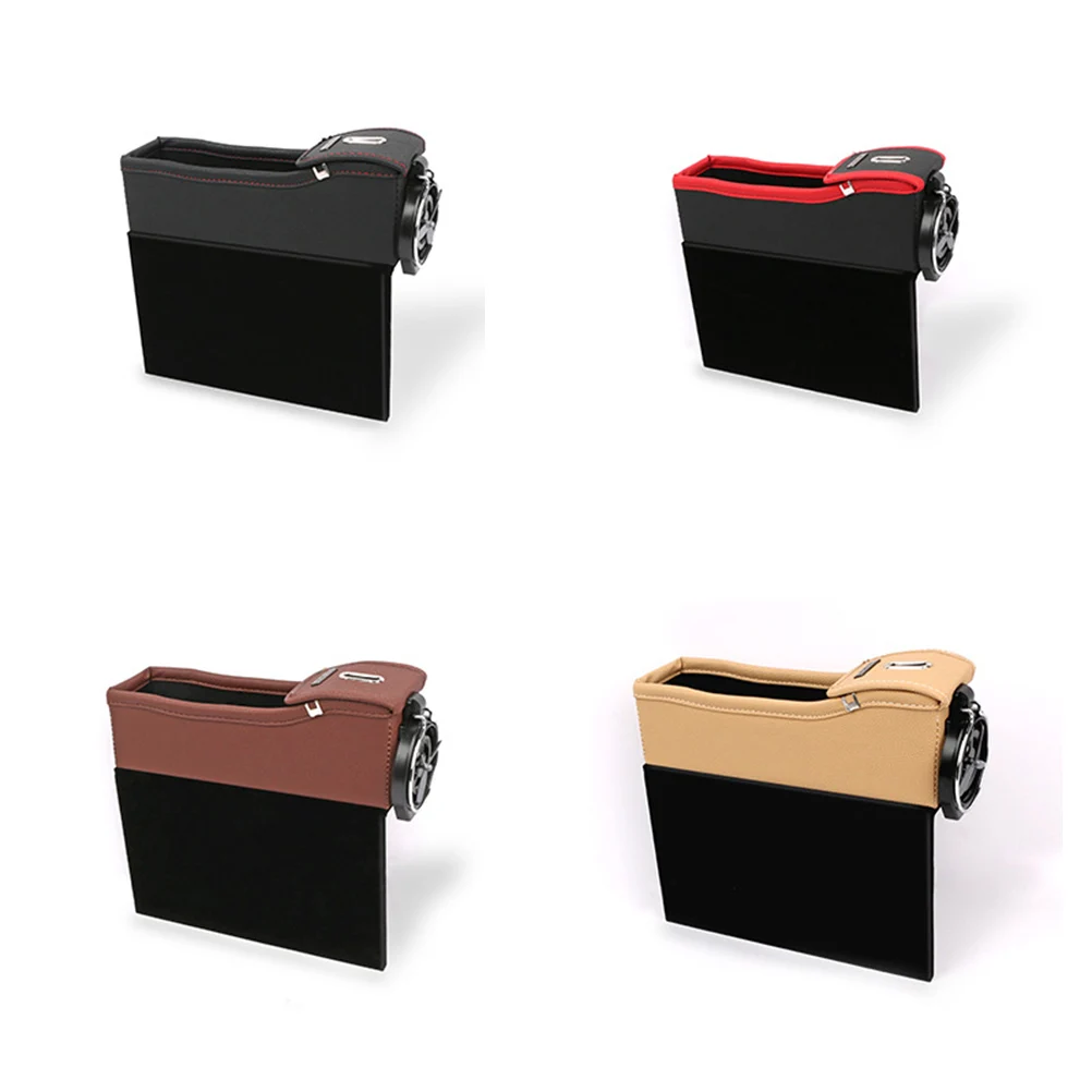 

Car Seat Gap Filler Multi-functional Universal Leather Coin Change Container Car Storage Organizer Box with Bottle Holder