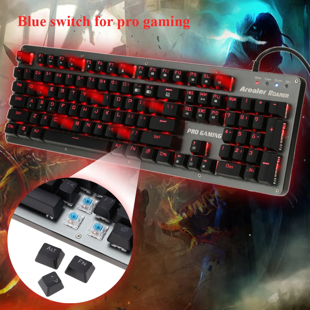 Arealer Roarer 104 клавиши Keybaord RGB синие переключатели Механическая игровая Макросъемка