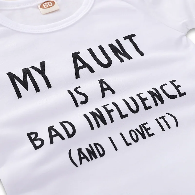 Baby Rompers My Aunt Is A Bad Influence(and I Love It) Letter Print Boy Onesie Toddler Romper |