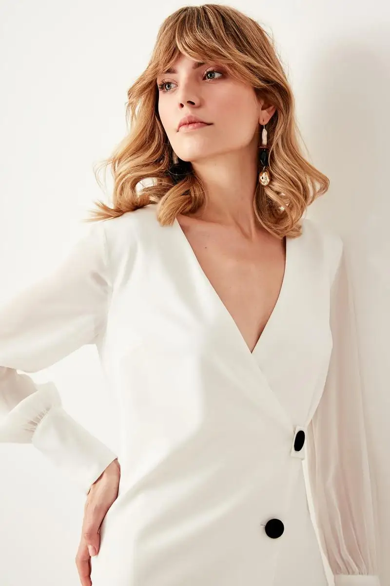 Trendyol White Button Detail Dress TWOSS19BB0263 | Женская одежда