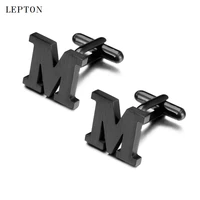 lepton stainless steel cufflinks for mens ip black gun metal letters m cuff links men french shirt cuff cufflink relojes gemelos