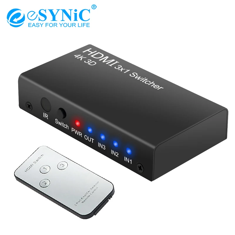 3 портовый HDMI коммутатор eSYNiC хаб в 1 с ИК удаленным портом поддержки 4K 3D