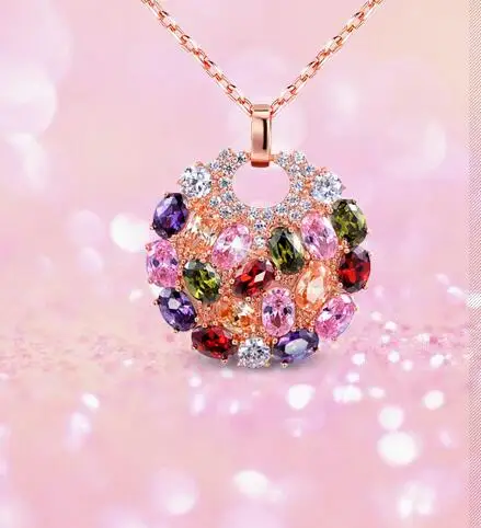 Original Crystal Colorful Pendant Round Colored Necklace European and American high-end Fashion Jewelry for women | Украшения и