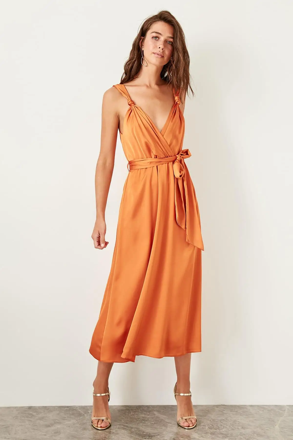 Trendyol оранжевое платье с поясом TPRSS19BB0283|Женские платья| |