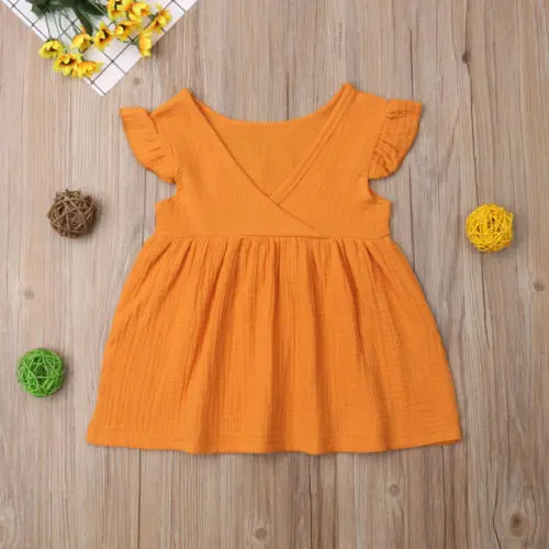 Emmababy Toddler Kids Baby Girl Dresses Summer Solid Color Ruffle Party Dress Clothes 1-5Y | Детская одежда и обувь