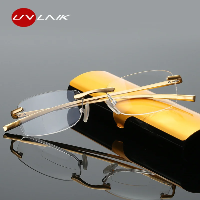 

UVLAIK Rimless Bifocal Reading Glasses Men Women Frameless Alloy Frame Diopter Presbyopic Eyeglasses +1.0 1.5 2.0 2.5 3.0 3.5