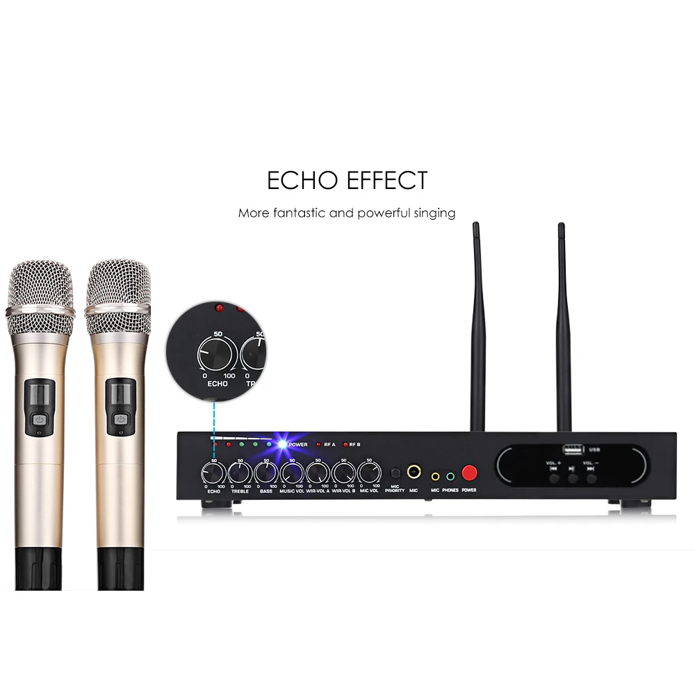 Excelvan MU 6S беспроводной ручной микрофон Двухканальный UHF Система с фиксированными