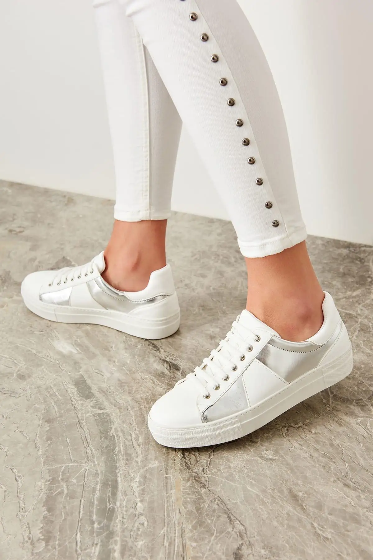 Trendyol серебристо белые женские кроссовки TAKSS19PF0020|Женские и кеды| |