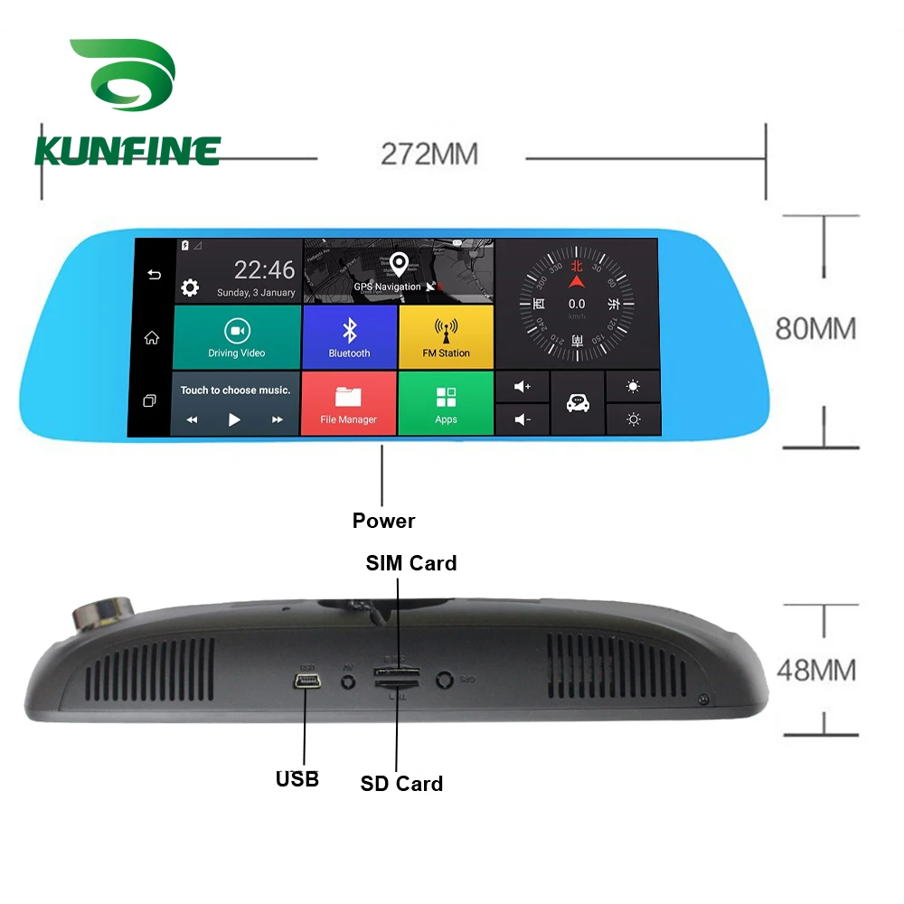 KUNFINE 10 &quotAndroid GPS Navi видеорегистратор Автомобильный зеркальный две камеры Запись