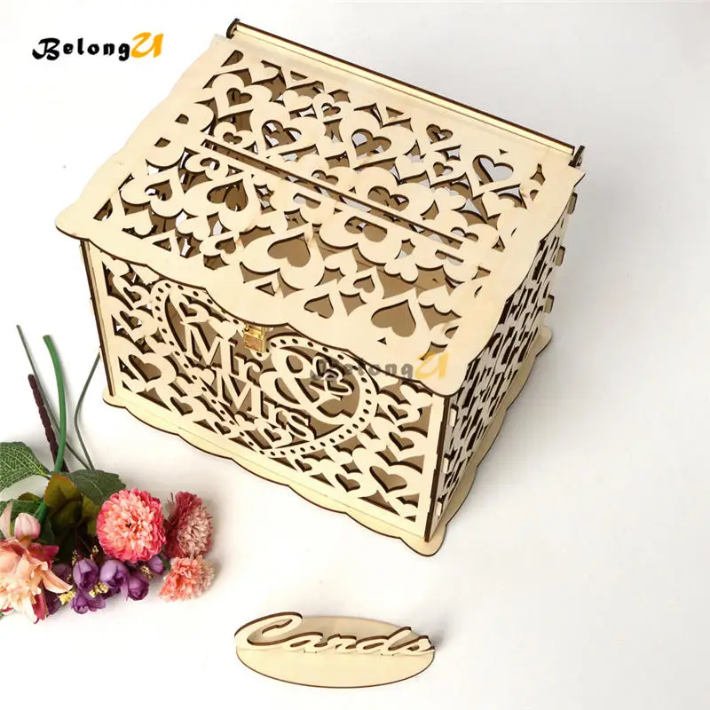 Рустикальная коробка для свадебных карт DIY с замком Подарочная денежная со