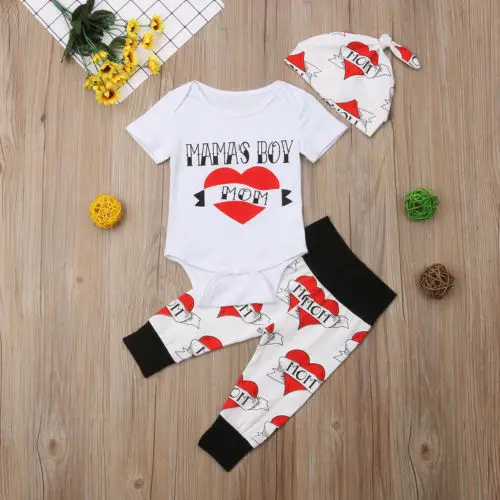 Newborn Baby Boy Infant MAMA's Romper Jumpsuit +Pants Leggings Clothes Outfit 3PCS Cute Cotton High Quality Sets |
