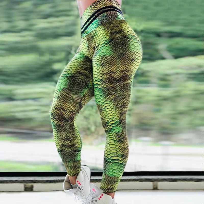 Sexy Golden Women Fitness Yoga Pants Slim High Waist Sports Leggings Gym Elastic Printed Long Tights for Running Tummy Control