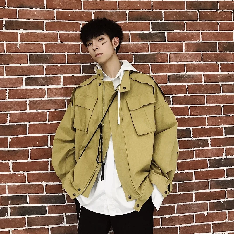 Мужская свободная верхняя одежда куртка бомбер цвета хаки/черный ветровка M 2XL