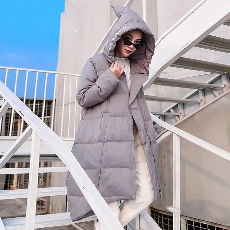 TWOTWINSTYLE/зимняя женская куртка пуховик с длинными рукавами и капюшоном пальто для