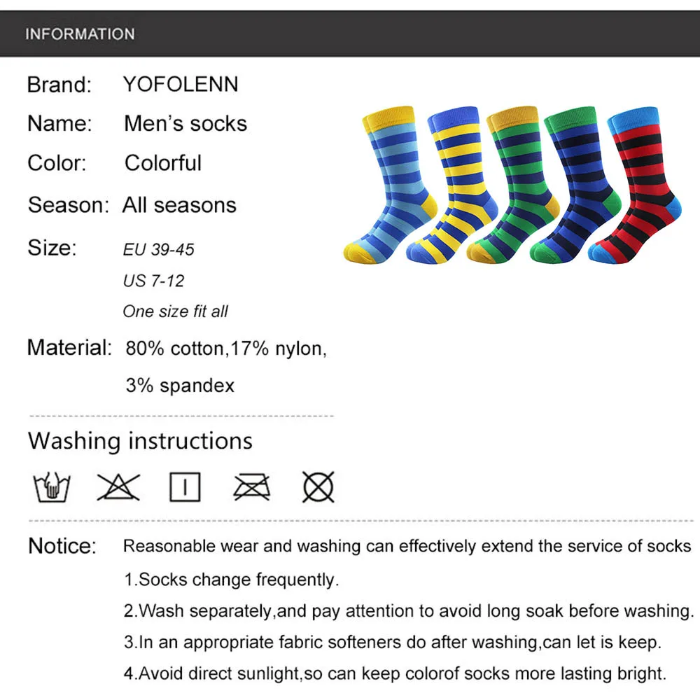 5 Pairs/lot Plus Size Wide Striped Cotton Socks for Men High Quality Funny Men's Long Happy Casual Wedding Colorful Fashion Sock