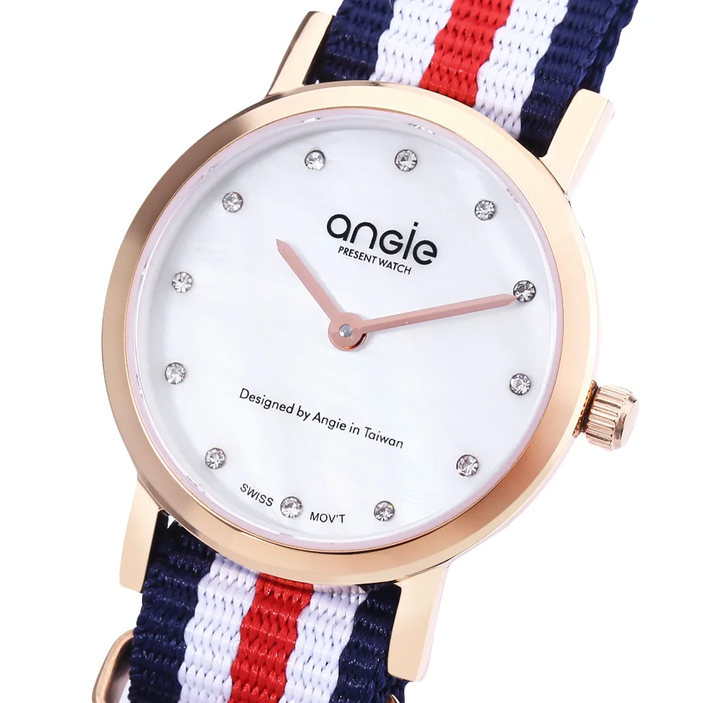 Женские кварцевые часы ANGIE 16SS42 со съемным нейлоновым ремешком и искусственным