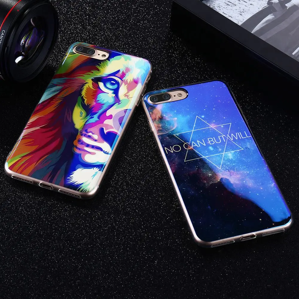 Мягкий силиконовый милый чехол-накладка KISSCASE для iPhone 6s 6 7 8 Plus Blue Ray с рисунком