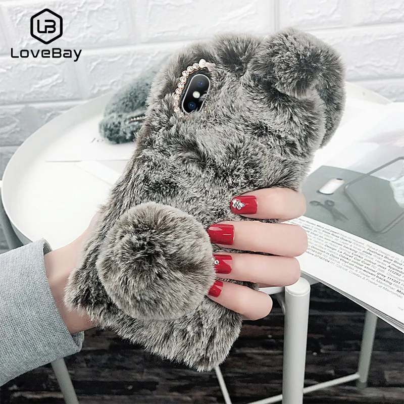 Lovebay Luxury Rabbit Fashion Case For iPhone 6 6s Plus 7 8 X XR Animal Hair TPU Cell Phone Cover XS MAX Cases |