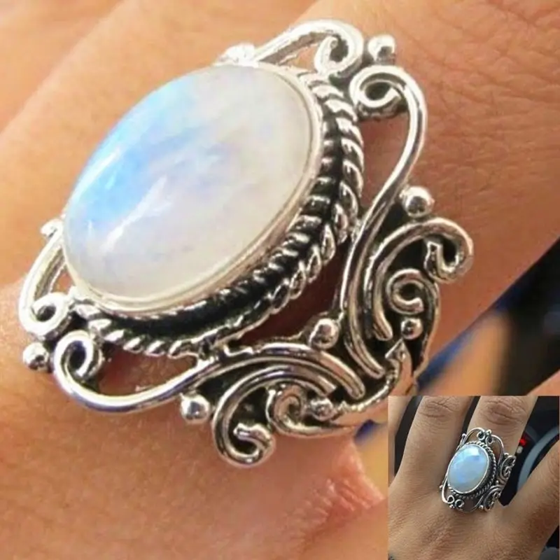 Новинка модное кольцо с белым лунным камнем обручальные винтажные кольца для