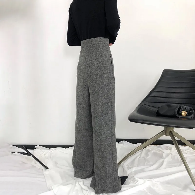 Женские широкие брюки TWOTWINSTYLE черные длинные шерстяные с высокой талией в