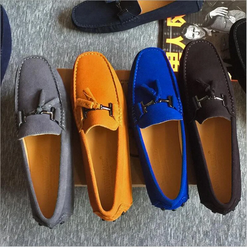 Mens Casual Shoe Loafers Genuine Leather Shoes Men Big Size 46 Driving Boat Slip-on Suede Dress 2019 New | Обувь