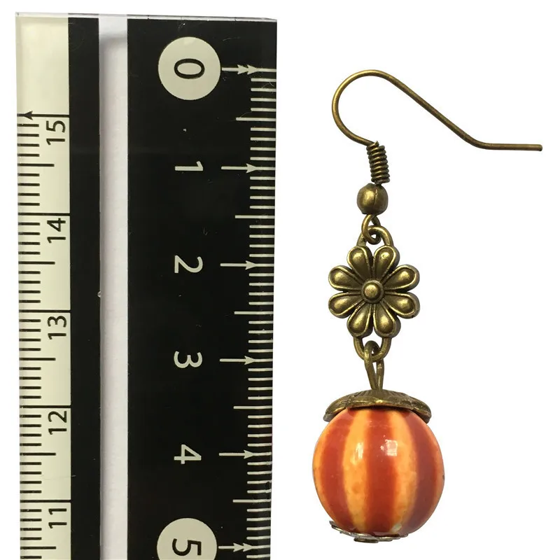 AINILIDAN Ethnic Jewelry Vintage Bronze Flower Ceramics Pumpkin Earrings Handmade Eardrops Dangler Women Accessories | Украшения и