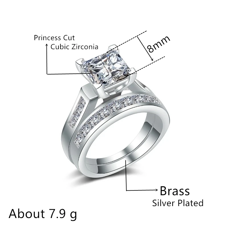 

Huitan 2PC Eternity Bridal Ring Set with Halo Princess Cut Cubic Zirconia Wedding Anniversary Gift Engagement Rings for Women