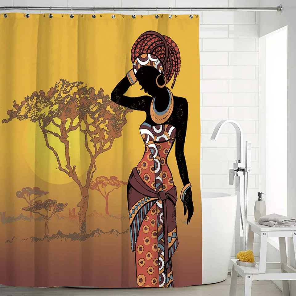 Africa Woman Girl водостойкая перегородка занавеска для ванной С 12 крючками полиэфирная