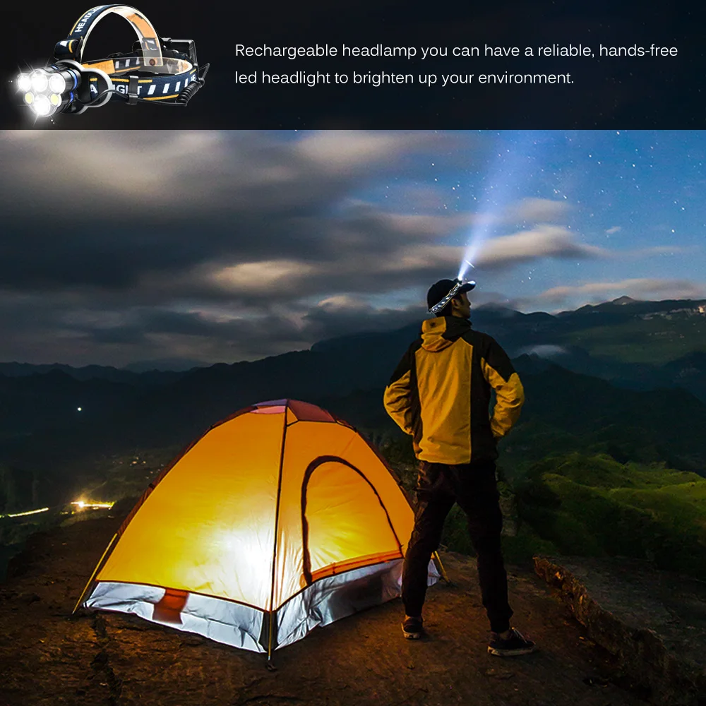 40W LED Headlamp USB Rechargeable Headlight Lamp 6LED Waterproof Head Torch Flashlight Camping Hiking Night Fishing Light | Лампы и