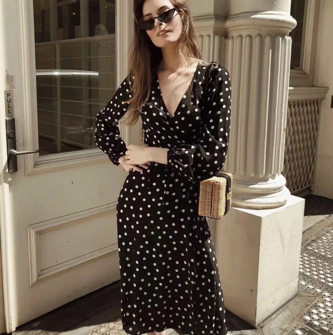 Long Boho Maxi Woman Dress Printed V Neck Vintage Beach Dresses Polka Dot Sashes Party Vestido|Женские платья| |