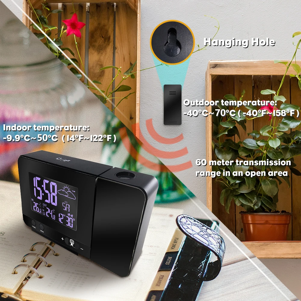 

Погоду VA цифровой будильник Горячая проекция подсветка светодиодный цветной дисплей проектор Повтор Будильник часы