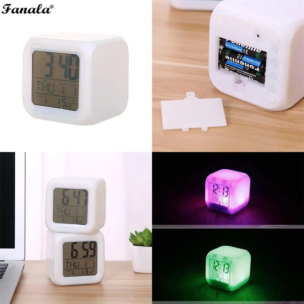 Portable Mute Timing Alarm Clock Househole Home Seven Color Change 3 x AAA Battery(Not Include) Square | Дом и сад