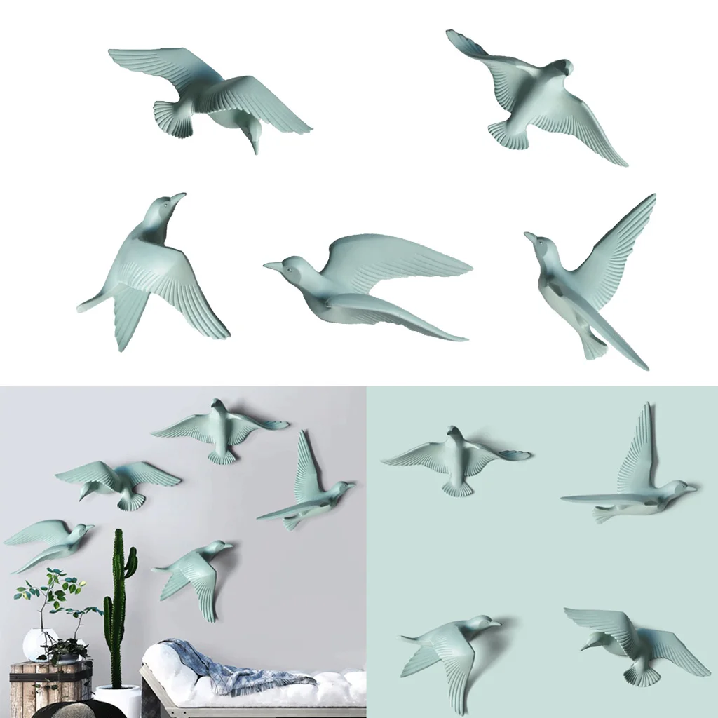 

5pcs Home Decorative Resin 3D Handmade Flying Seagull Birds Wall Art Sculpture Hanging Decor Green