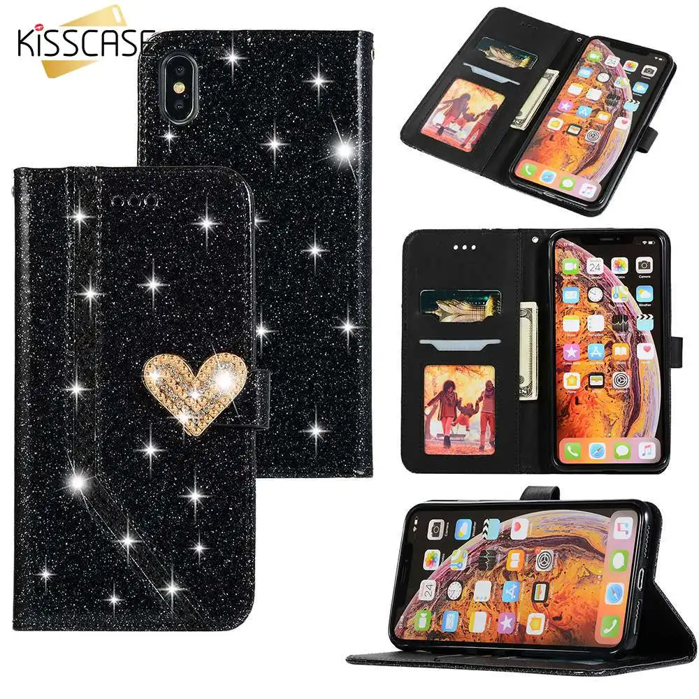 KISSCASE чехол с сердечками для iPhone 8 7X6 6 S Plus Алмазный телефона 5 5S SE 7 XS XR максимальный