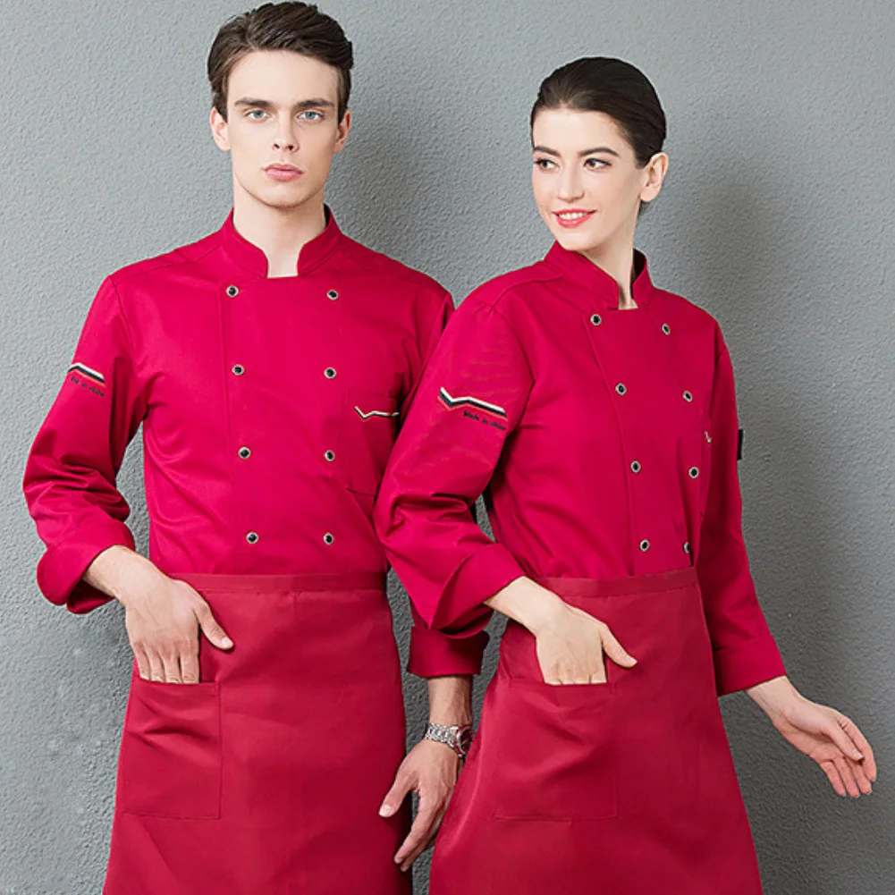Unisex Long Sleeve Stand Collar Chef Shirt Top Restaurant Hotel Kitchen Costume New | Дом и сад