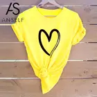 2020 летняя футболка женская хлопковая Футболка 3XL 4XL 5XL размера плюс футболки с принтом сердца и сердца, с круглым вырезом, с коротким рукавом, повседневные милые футболки