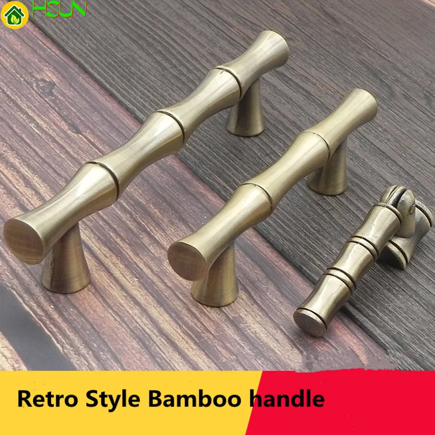 

64mm 96mm Retro Style Antique Brass Kitchen Cabinet Dresser Bamboo Handle Bronze Pendant Drawer Cupboard Knob Pull 2.5"