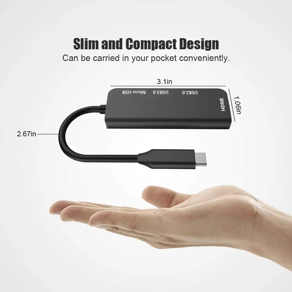 Usb C Hub 4 в 1 многопортовый адаптер Type на 4K Hdmi порт 3 0 и 2 Pd зарядный совместимый с Mackbook