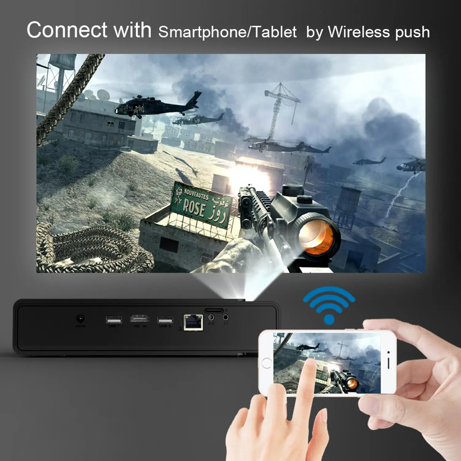 Портативный V5 1080P Android Wifi светодиодный проектор для Hd Hdmi 4K видео домашнего